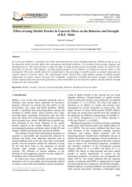 Effect of Using Marble Powder in Concrete Mixes on the Behavior and Strength of R.C. Slabs