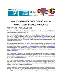 2020 Polaris Short List Coming July 15, Winner