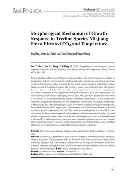 Morphological Mechanism of Growth Response in Treeline Species Minjiang Fir to Elevated CO2 and Temperature