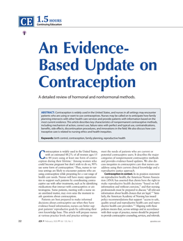 An Evidence- Based Update on Contraception a Detailed Review of Hormonal and Nonhormonal Methods