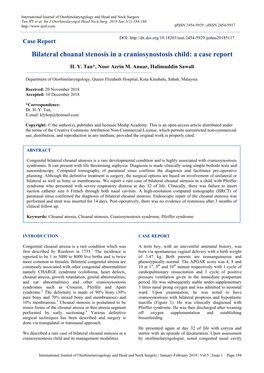 Case Report Bilateral Choanal Stenosis in a Craniosynostosis Child: a Case Report