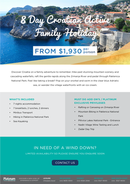 8 Day Croatian Active Family Holiday