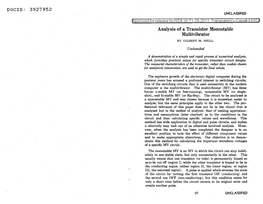 DOCID: 3927952 Analysis of a Transistor Monostable Multivibrator