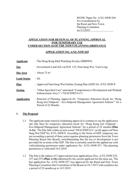 RNTPC Paper No. A/YL-NSW/269 for Consideration by the Rural and New Town Planning Committee on 3.5.2019 APPLICATION for RENEWAL