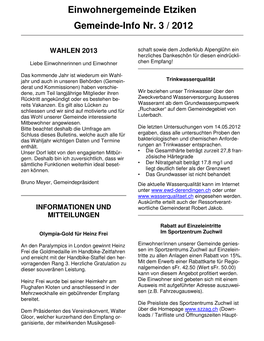 Einwohnergemeinde Etziken Gemeinde-Info Nr. 3 / 2012