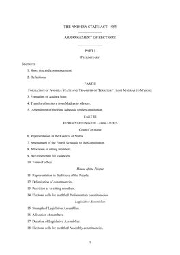 The Andhra State Act, 1953 Arrangement of Sections