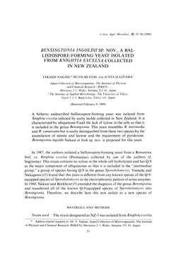 In 1987, the Authors Isolated a Ballistospore-Forming Yeast from a Rewarewa Leaf, I.E