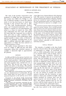 Evaluation of Methoxsalen in the Treatment of Vitiligo Irving D