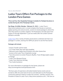 Ludus Tours Offers Fan Packages to the London Para Games