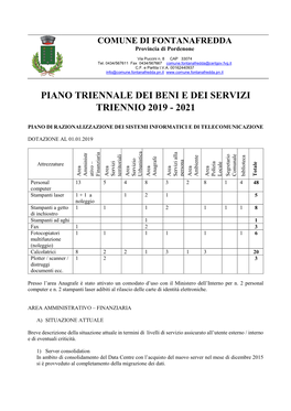 Piano Triennale Dei Beni E Dei Servizi Triennio 2019 - 2021