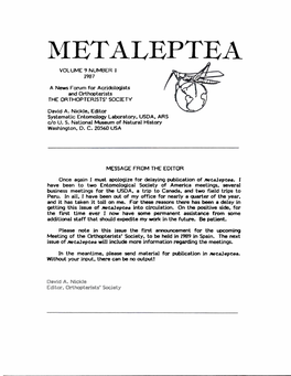Metaleptea Volume 9 Number 1 1987