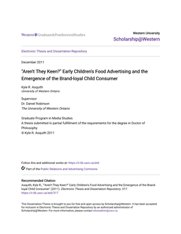 Early Children's Food Advertising and the Emergence of the Brand-Loyal Child Consumer