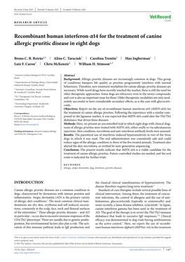 Recombinant Human Interferon-Alpha 14 for the Treatment of Canine