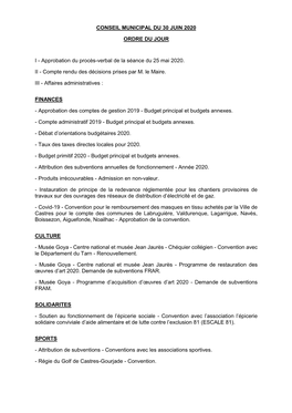 Conseil Municipal Du 30 Juin 2020 Ordre Du