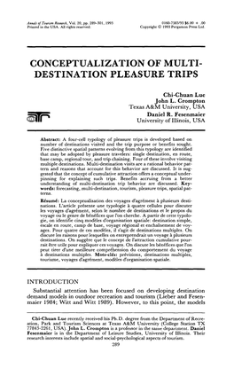 Conceptualization of Multi- Destination Pleasure Trips