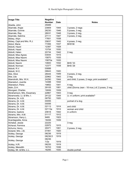 R. Harold Sigler Photograph Collection Image Title Negative Number Date Notes Abadia, John 29489 Abarrate, Angie 23909 1944 3 Po