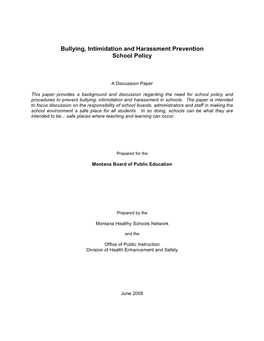 Bullying,Intimidation and Harassment Prevention School Policy