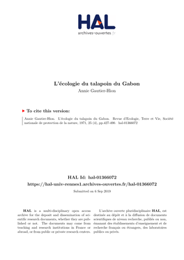 L'écologie Du Talapoin Du Gabon