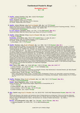 Familienbuch Poxdorf B. Bürgel 1 Buchstaben a Bis C Nr