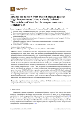 Ethanol Production from Sweet Sorghum Juice at High Temperatures Using a Newly Isolated Thermotolerant Yeast Saccharomyces Cerevisiae DBKKU Y-53