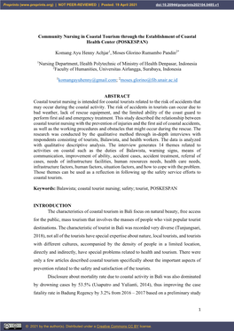 Community Nursing in Coastal Tourism Through the Establishment of Coastal Health Center (POSKESPAN)