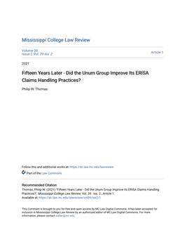 Did the Unum Group Improve Its ERISA Claims Handling Practices?