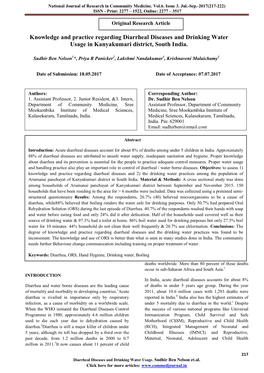 Knowledge and Practice Regarding Diarrheal Diseases and Drinking Water Usage in Kanyakumari District, South India