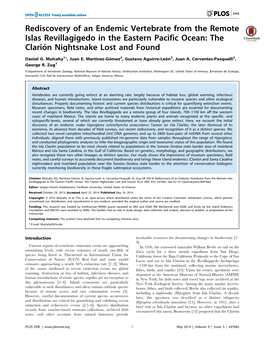 Rediscovery of an Endemic Vertebrate from the Remote Islas Revillagigedo in the Eastern Pacific Ocean: the Clario´N Nightsnake Lost and Found