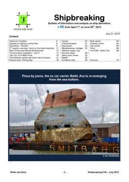 Shipbreaking Bulletin of Information and Analysis on Ship Demolition # 40, from April 1St, to June 30Th, 2015