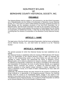 Non-Profit Bylaws of Berkshire County Historical Society, Inc