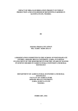 Impact of Jibia Dam Irrigation Project on Wheat Production and Livelihood of Benefiting Farmers in Katsina State, Nigeria