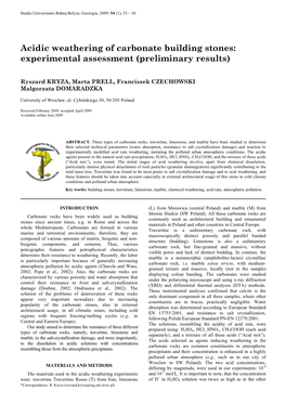 Acidic Weathering of Carbonate Building Stones: Experimental Assessment (Preliminary Results)