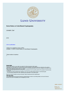 Some Notes on Code-Based Cryptography Löndahl, Carl