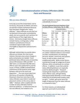 Deinstitutionalization of Status Offenders (DSO) Facts and Resources