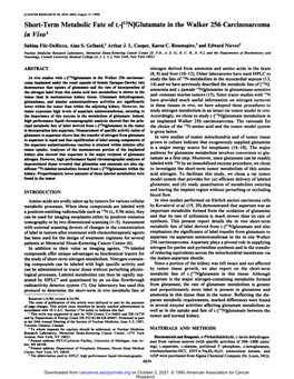 Glutamate in the Walker 256 Carcinosarcoma in Vivo1