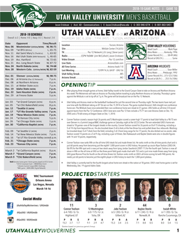 UTAH VALLEY(6-3) at Arizona (6-2) Overall: 6-3 | Home: 4-0 | Away: 0-3 | Neutral: 2-0 Thursday, Dec