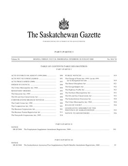 Sask Gazette, Part I, Jul 28, 2000