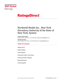 Northwell Health Inc., New York Dormitory Authority of the State of New York; System