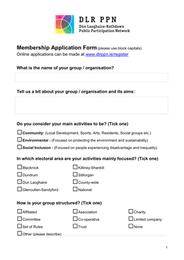 Membership Application Form (Please Use Block Capitals) Online Applications Can Be Made At