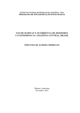 Instituto Nacional De Pesquisas Da Amazônia – Inpa Programa De Pós-Graduação Em Ecologia