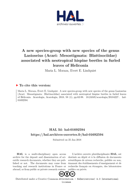 Acari: Mesostigmata: Blattisociidae) Associated with Neotropical Hispine Beetles in Furled Leaves of Heliconia Maria L