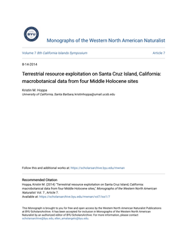 Terrestrial Resource Exploitation on Santa Cruz Island, California: Macrobotanical Data from Four Middle Holocene Sites