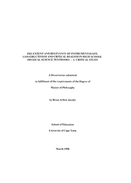 The Extent and Relevance of Instrumentalism, Constructivism and Critical Realism in High School Physical Science Textbooks - a Critical Study