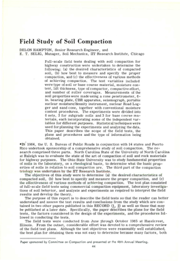 Field Study of Soil Compaction DELON HAMPTON, Senior Research Engineer, and E