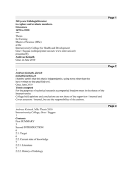 Page 1 340 Years Iridologieliteratur to Explore and Evaluate Members. Literature 1670 to 2010 *** Thesis for Earning Master O