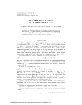 High Rank Elliptic Curves with Torsion Group Z/(2Z)