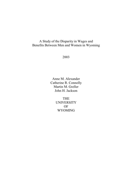 A Study of the Disparity in Wages and Benefits Between Men and Women in Wyoming