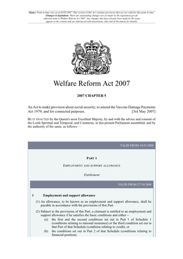 Welfare Reform Act 2007