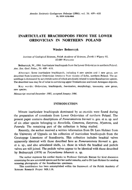 Inarticulate Brachiopods from the Lower Ordovician in Northern Poland