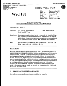 Wed 18F Staff: DL-SD Staff Report: December 16, 2004 Hearing Date: January 12-14, 2005